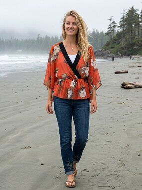 Floral Blouse with Black Trim